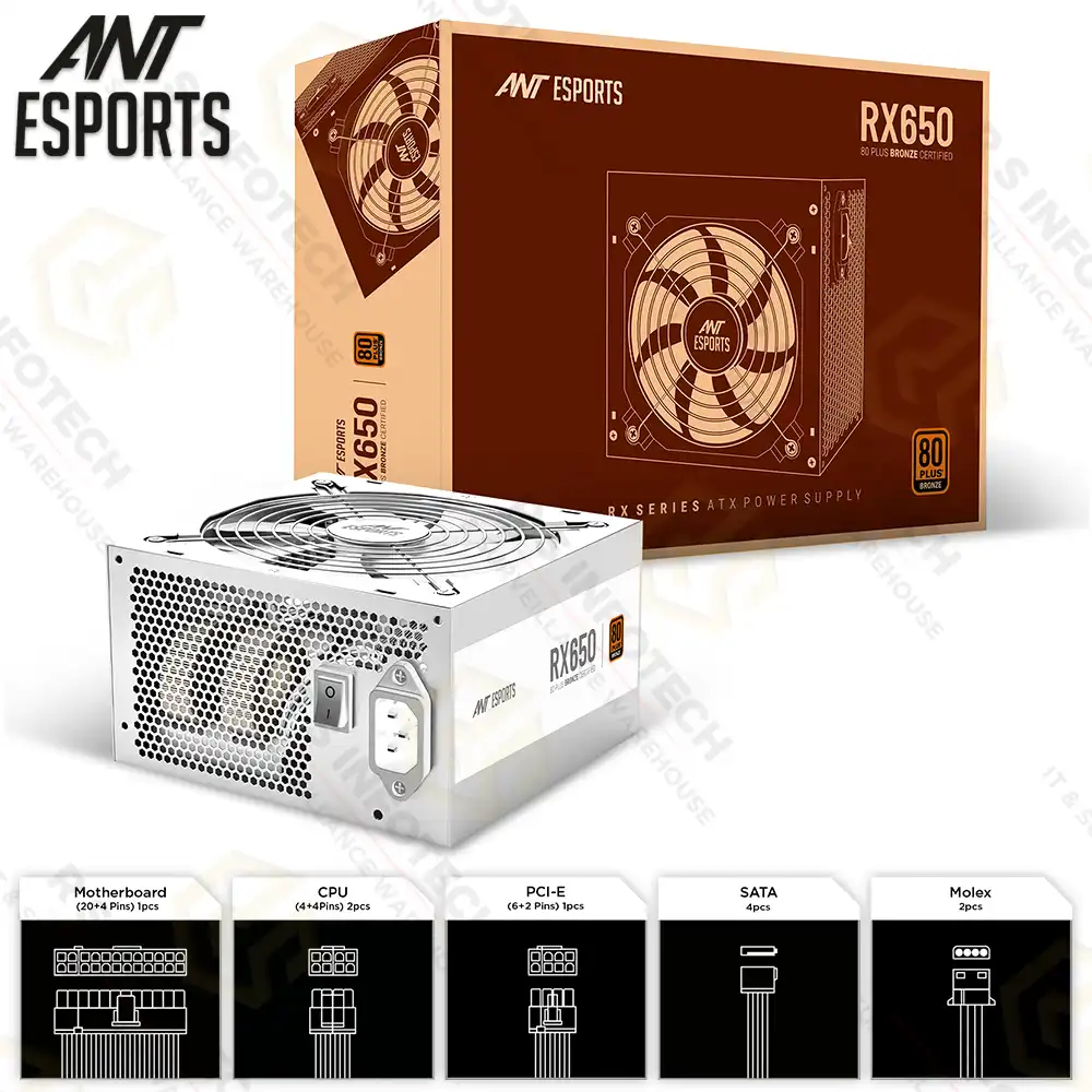 ANT ESPORTS RX650 80 PLUS BRONZE 650W | GAMING POWER SUPPLY | ATX SMPS (WHITE)
