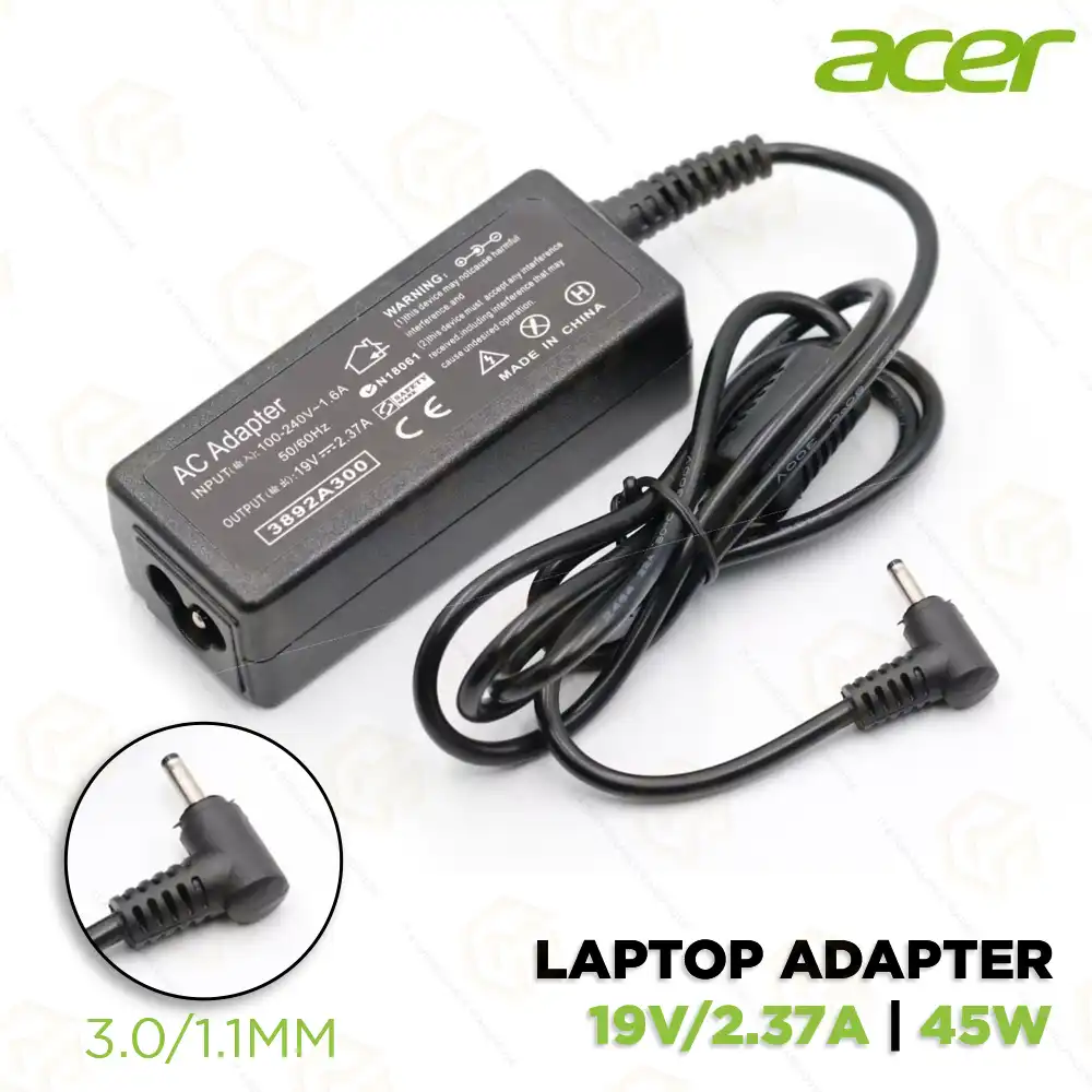 ACER ORIGINAL 45W 19V/2.37 SLIM PIN ADAPTER (3.0*1.1mm)