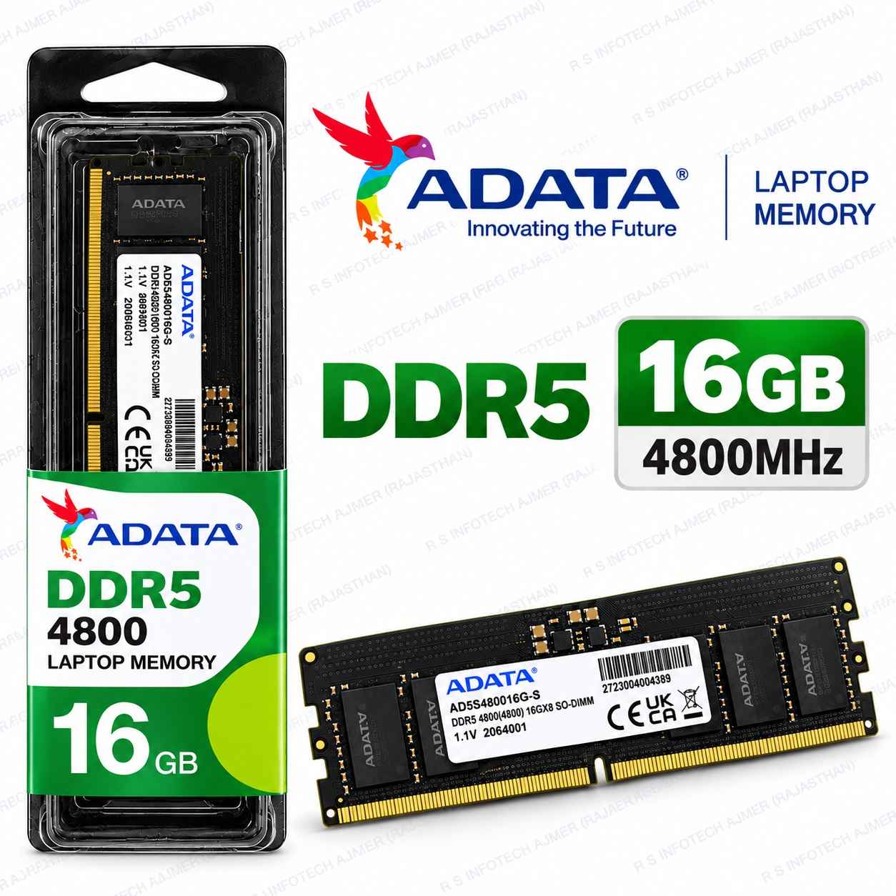ADATA 16GB DDR5 4800MHZ LAPTOP RAM AD5S480016G-S (LIFETIME)