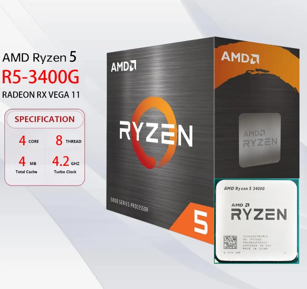 AMD RYZEN 5 3400G 4C/8T 3.7–4.2GHz | DESKTOP PROCESSOR | AM4 SOCKET (3YEAR)