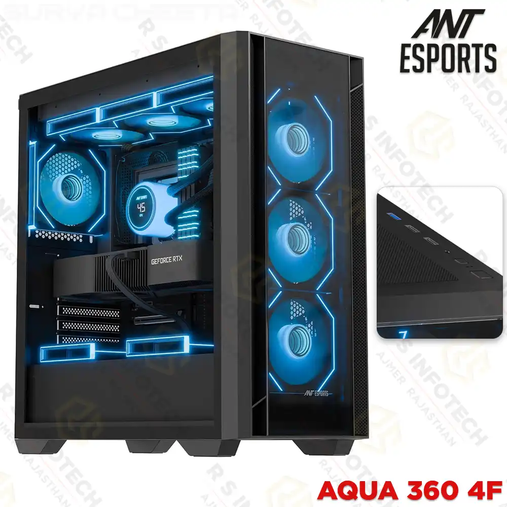 ANT ESPORTS AQUA 360 4F MID TOWER GAMING CABINET | BLACK