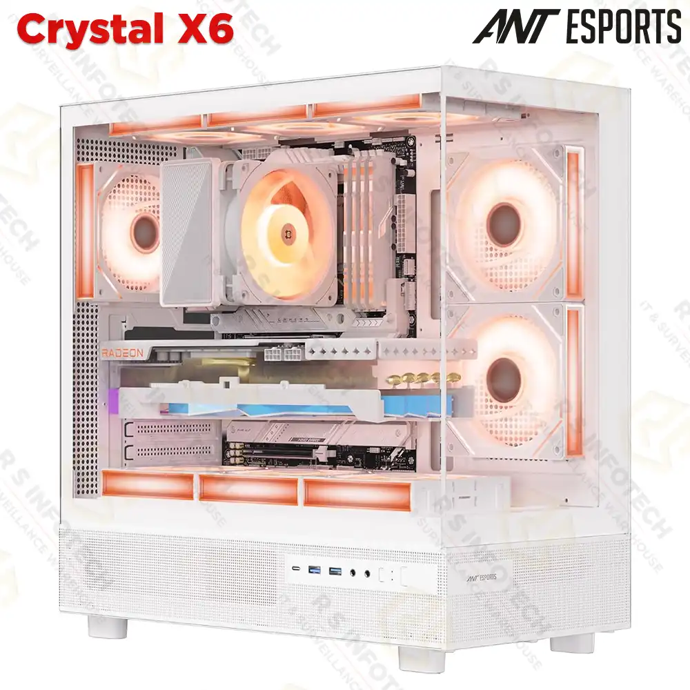 ANT ESPORTS CRYSTAL DUAL-CHAMBER ARGB GAMING CABINET W/O SUPPLY – WHITE