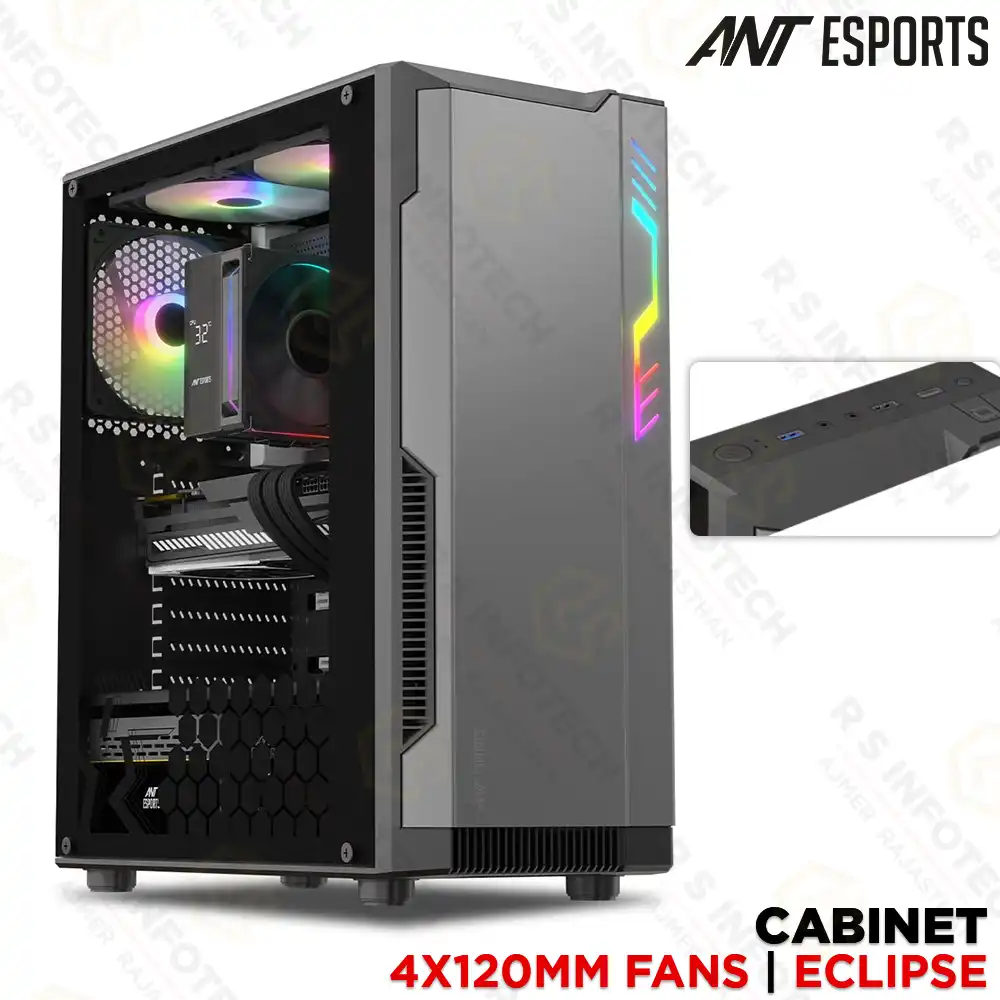 ANT ESPORTS ECLIPSE MID TOWER W/O POWER SUPPLY GAMING CABINET | GREY