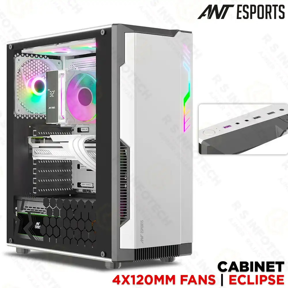 ANT ESPORTS ECLIPSE MID TOWER W/O POWER SUPPLY GAMING CABINET | WHITE