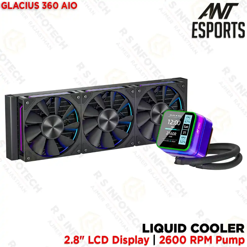 ANT ESPORTS GLACIUS-360D 360MM ARGB LCD AIO LIQUID CPU COOLER BLACK (3 YEAR)