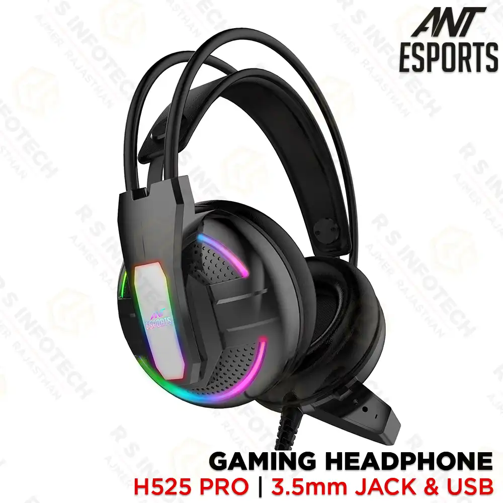 ANT ESPORTS H525 PRO USB RGB WIRED GAMING HEADPHONE WITH RGB LIGHTING (BLACK)