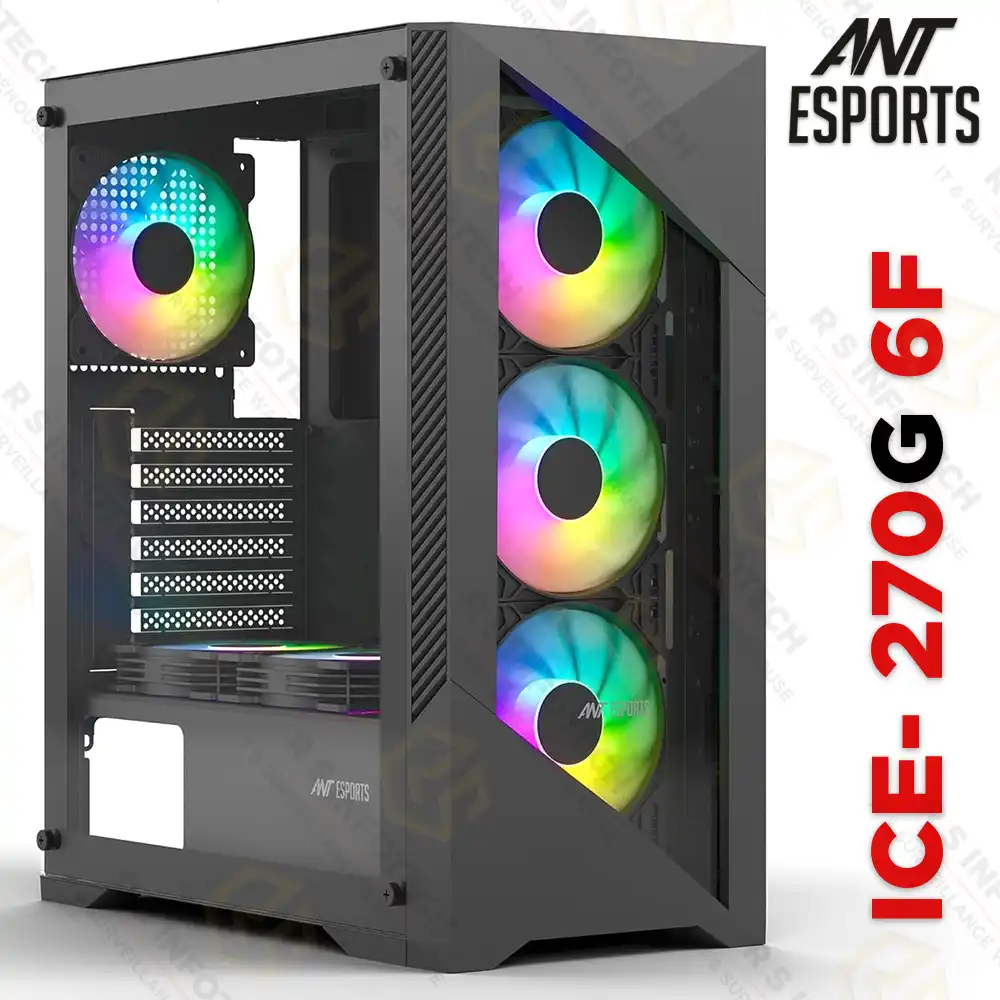 ANT ESPORTS ICE- 270G 6F MID-TOWER GAMING CABINET WITH FRONT GLASS PANEL | BLACK