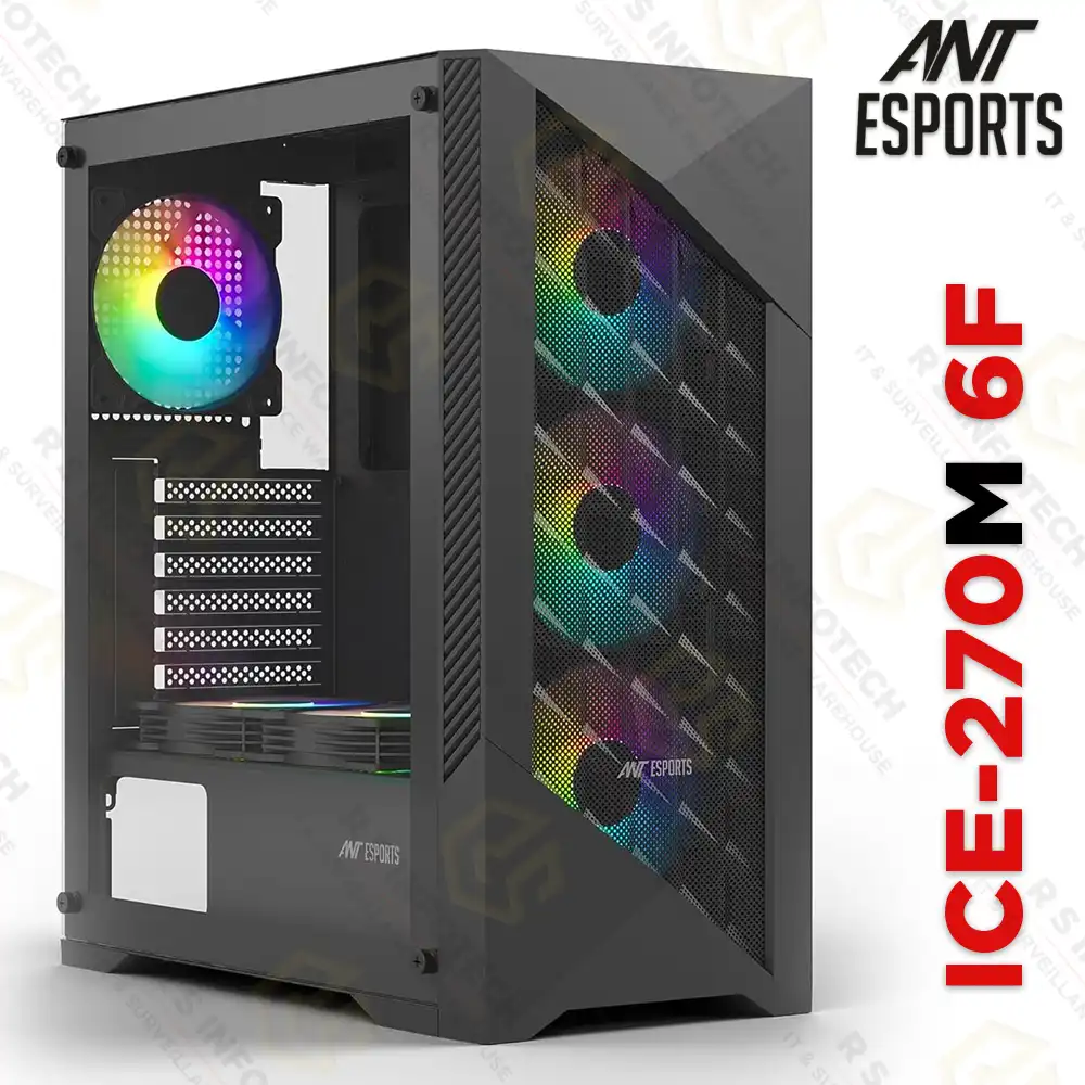 ANT ESPORTS ICE- 270M 6F MID-TOWER ATX GAMING CABINET WITH FRONT MESH PANEL - BLACK