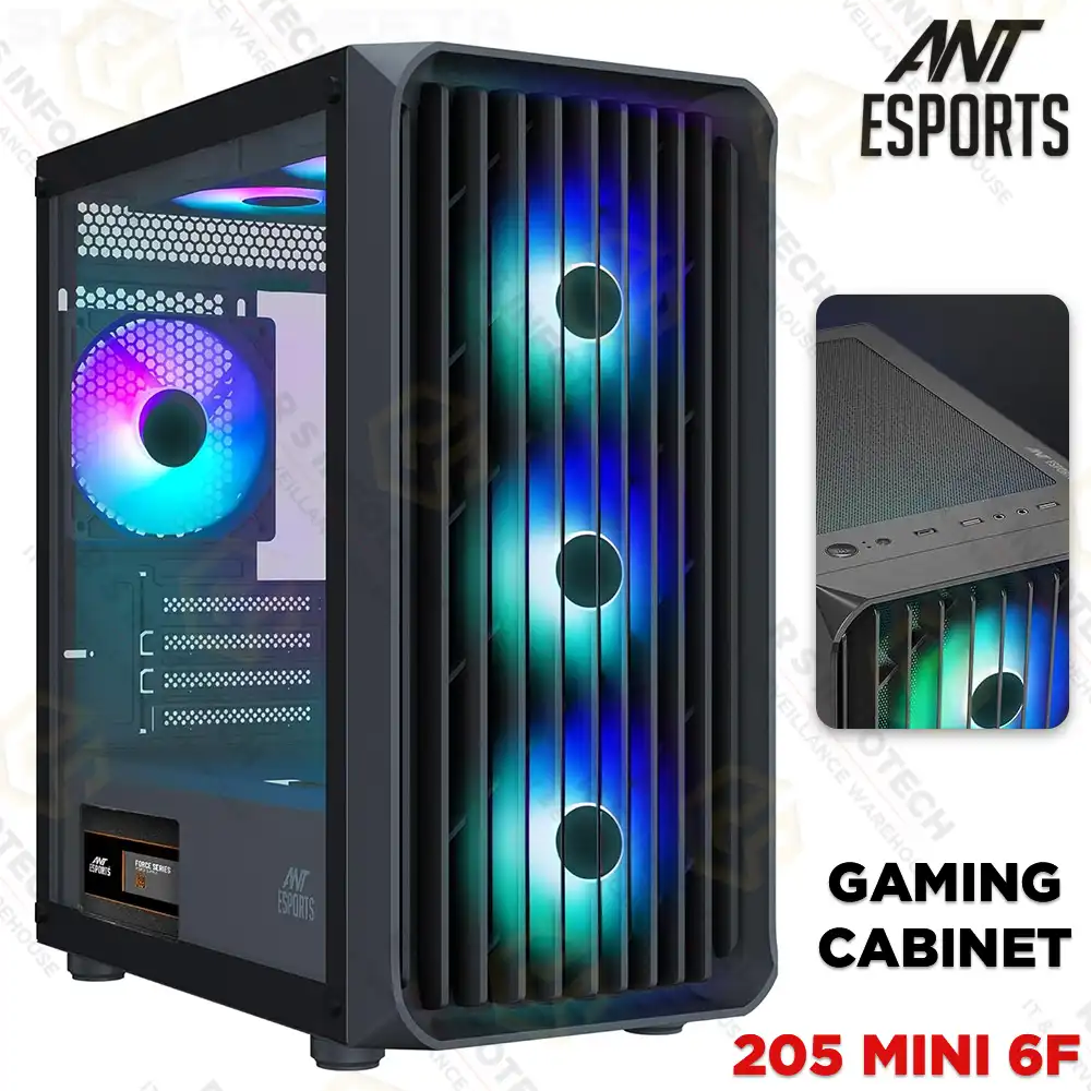 ANT ESPORTS MID TOWER GAMING CABINET 205 MINI 6F/ BLACK( W/O PSU)
