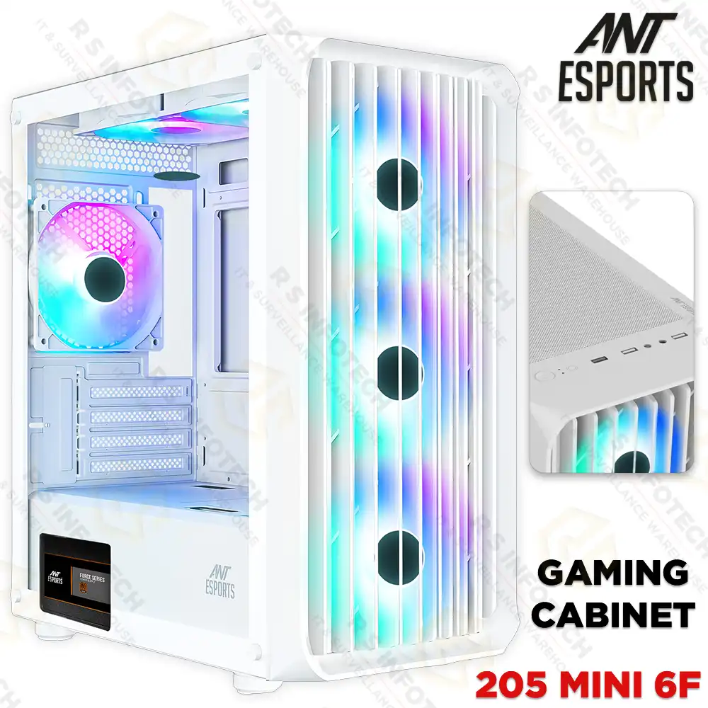 ANT ESPORTS MID TOWER GAMING CABINET 205 MINI 6F/ WHITE (W/O PSU)