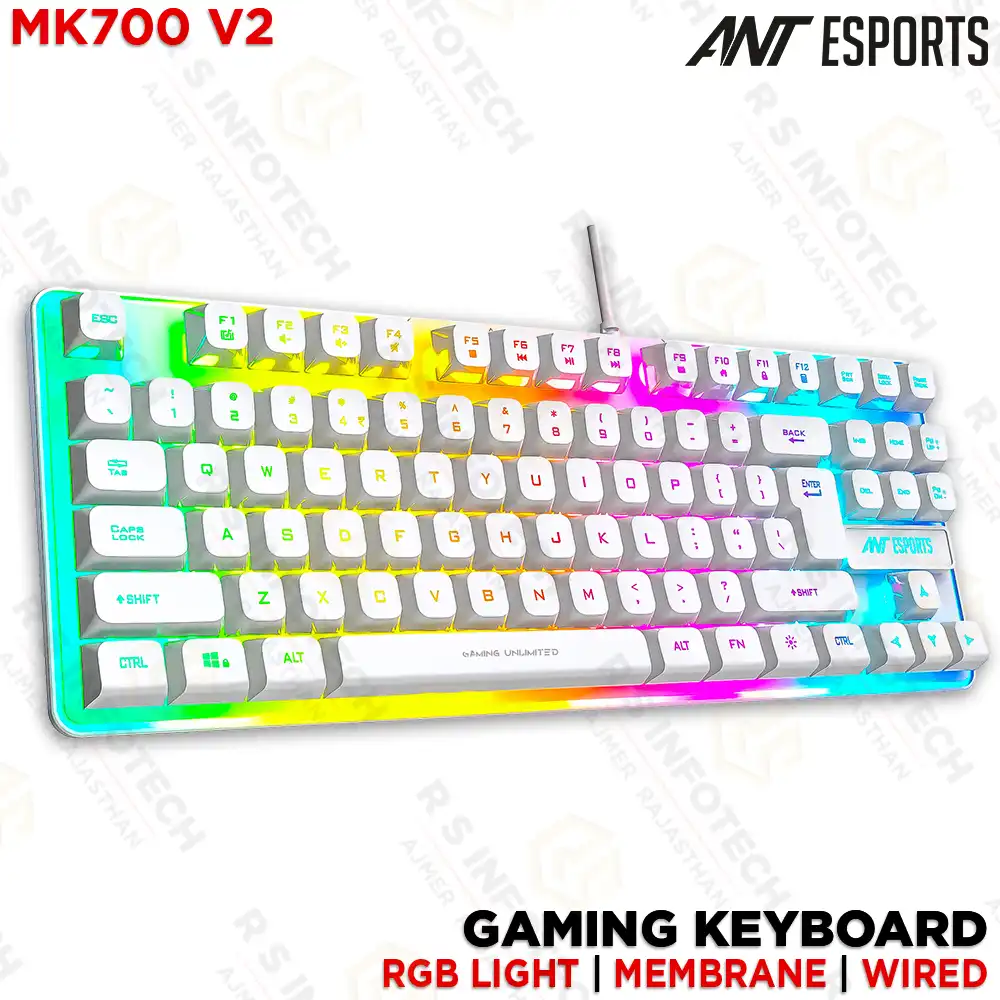 ANT ESPORTS MK700 V2 BACKLIT MEMBRANE TKL GAMING  KEYBOARD WHITE