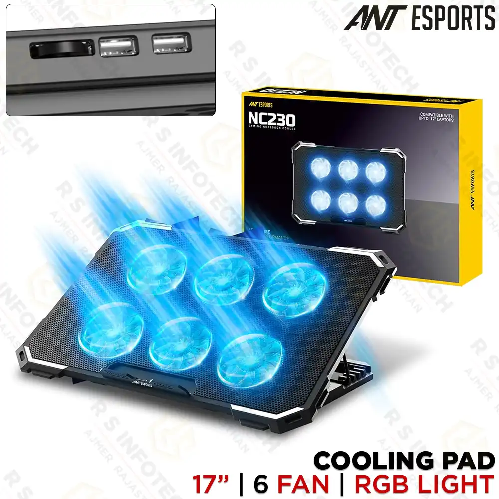 ANT ESPORTS NC230 RGB GAMING LAPTOP COOLING PAD FOR 10" TO 17"