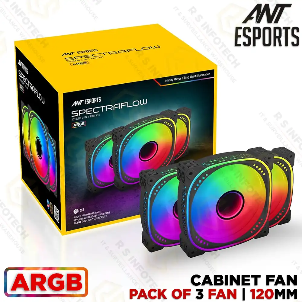 ANT ESPORTS SPECTRAFLOW ARGB 3 IN 1 CABINET FAN KIT (BLACK)