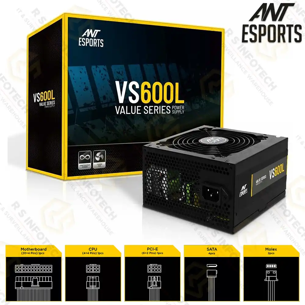 ANT ESPORTS VS600L 600 WATT NON-MODULAR POWER SUPPLY