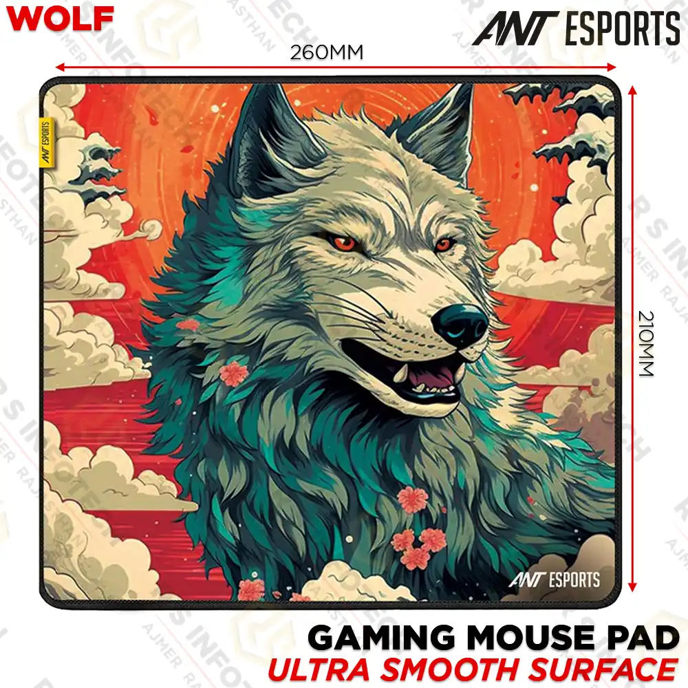 ANT ESPORTS WOLF GAMING MOUSE PAD | SMOOTH & STITCHED SURFACE | RUBBER BASE