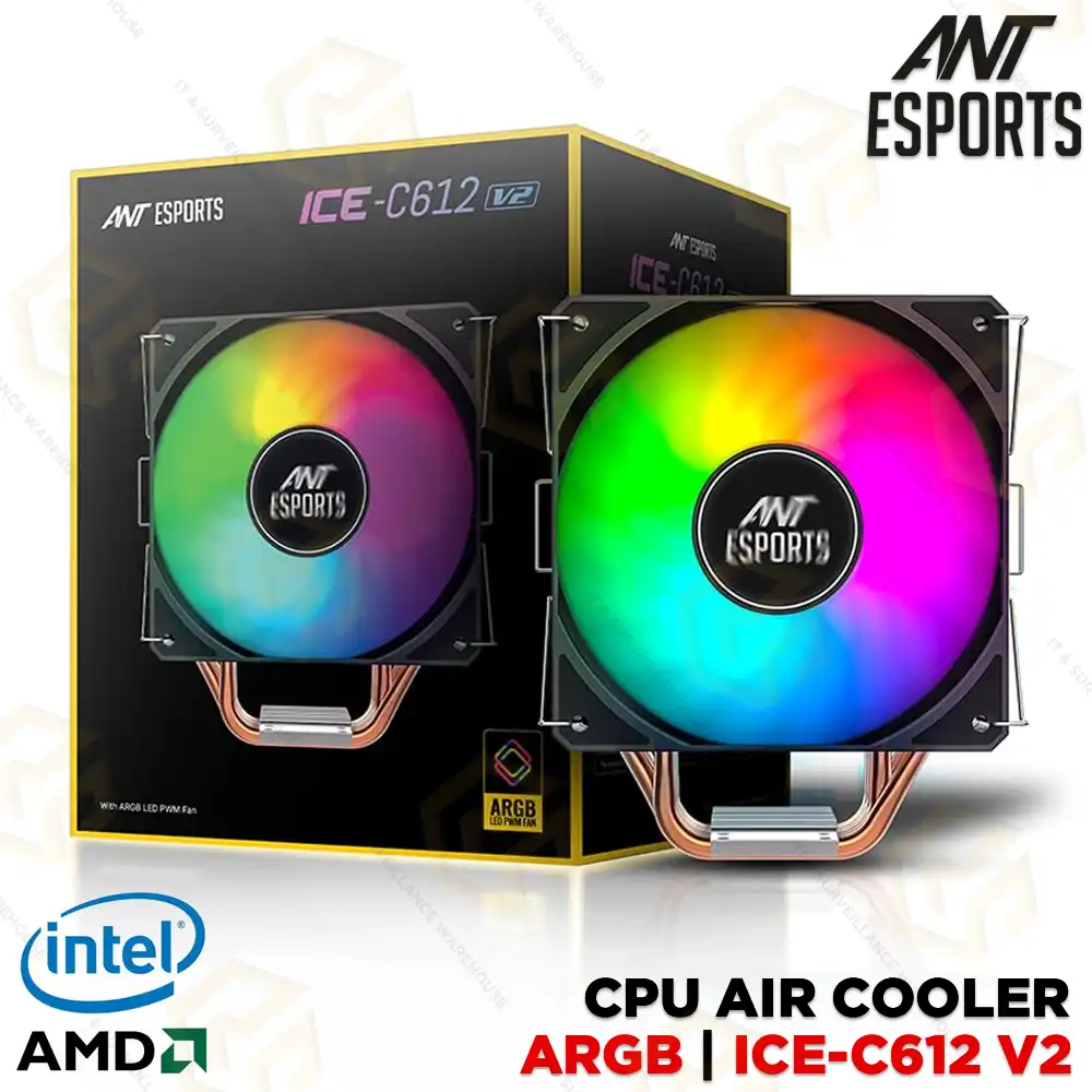 ANT ESPORTS ICE-C612 V2 CPU AIR COOLER | 6 HEAT PIPES | 130W TDP | 120MM ARGB FAN (1YEAR)