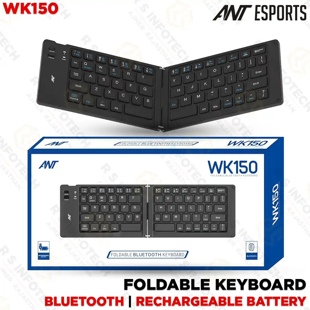 ANT WK150 ERGONOMIC FOLDABLE WIRELESS BLUETOOTH KEYBOARD (BLACK)