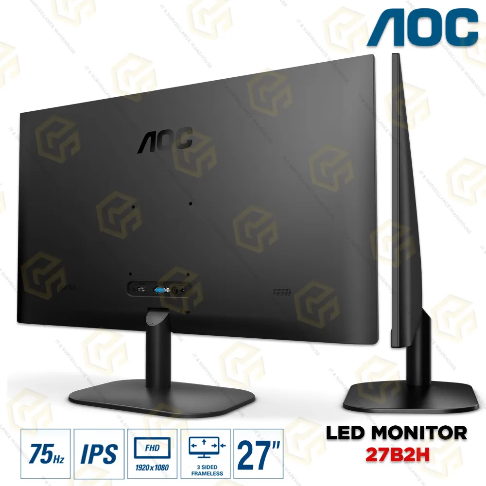 AOC 27B2H 27" FHD IPS MONITOR 75HZ, HDMI+VGA, FRAMLESS (3YEAR)