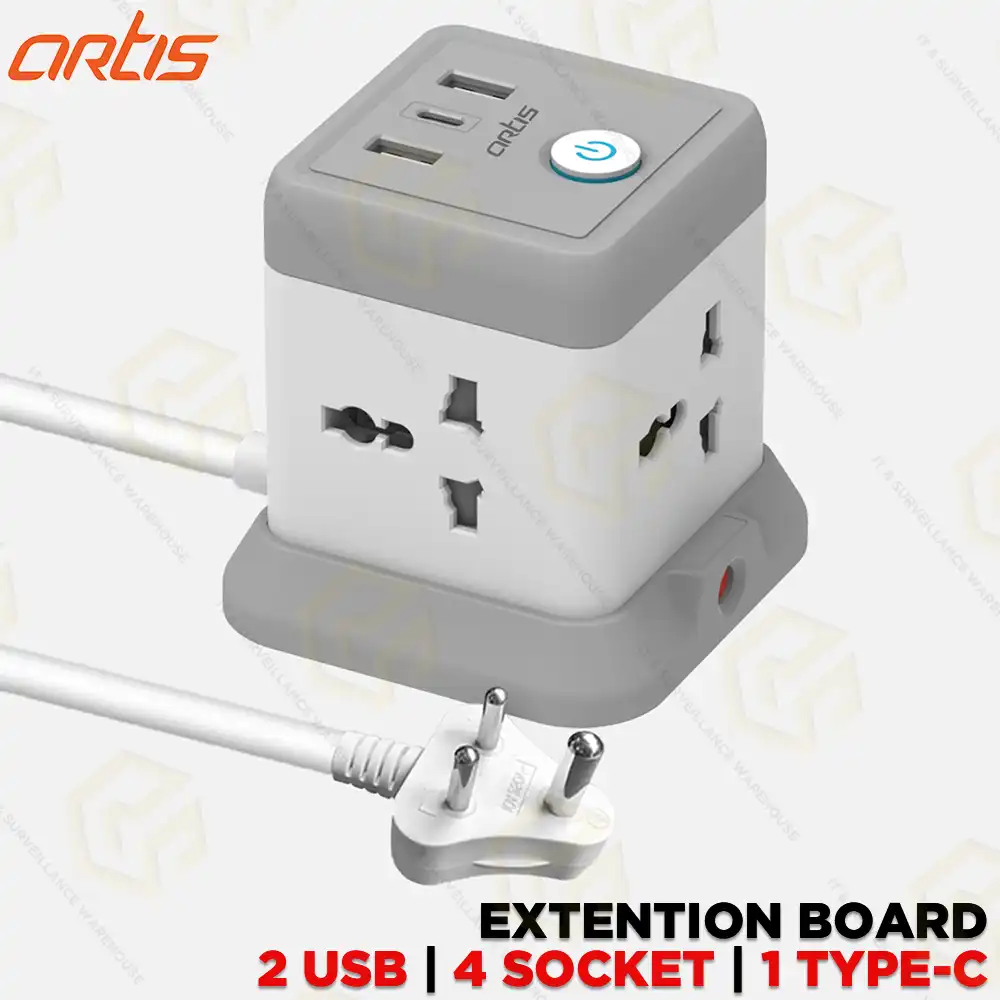 ARTIS SPIKE 4 SOCKET WITH 2 USB + 1 TYPE-C PORT AR-4SS | GREY (3YR)