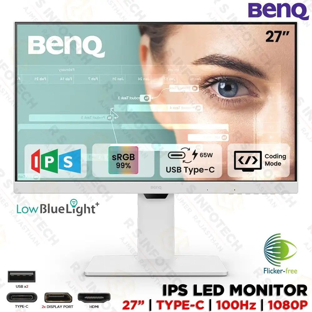BENQ GW2786TC 27" 100HZ FHD HEIGHT ADJUSTABLE IPS MONITOR WITH INBUILT SPEAKER | WHITE