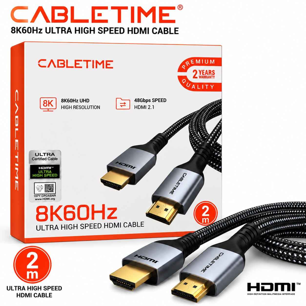 CABLETIME CT-HD8K-AG2 8K 2MTR HDMI CABLE