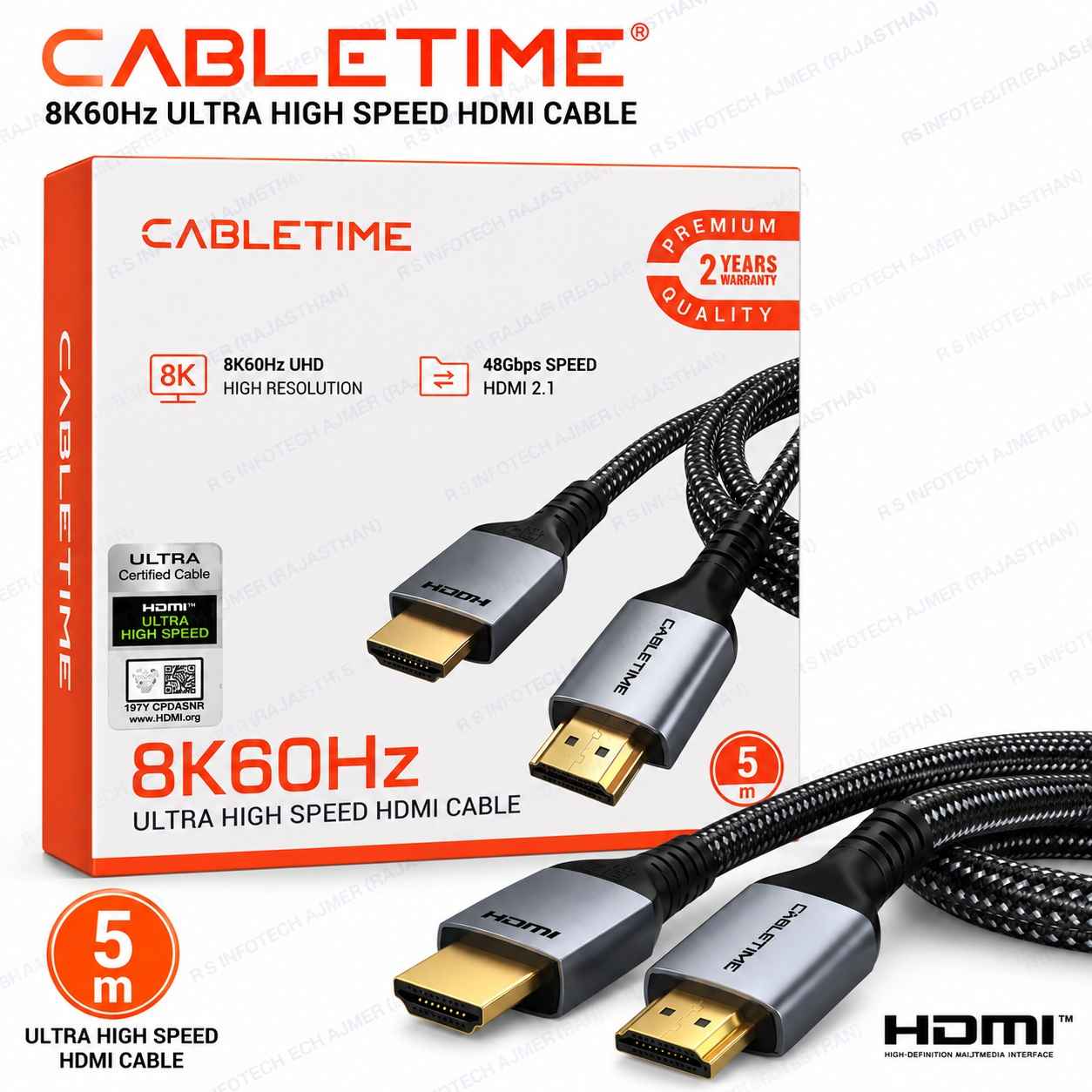 CABLETIME CT-HD8K-AG5 8K 5MTR HDMI CABLE
