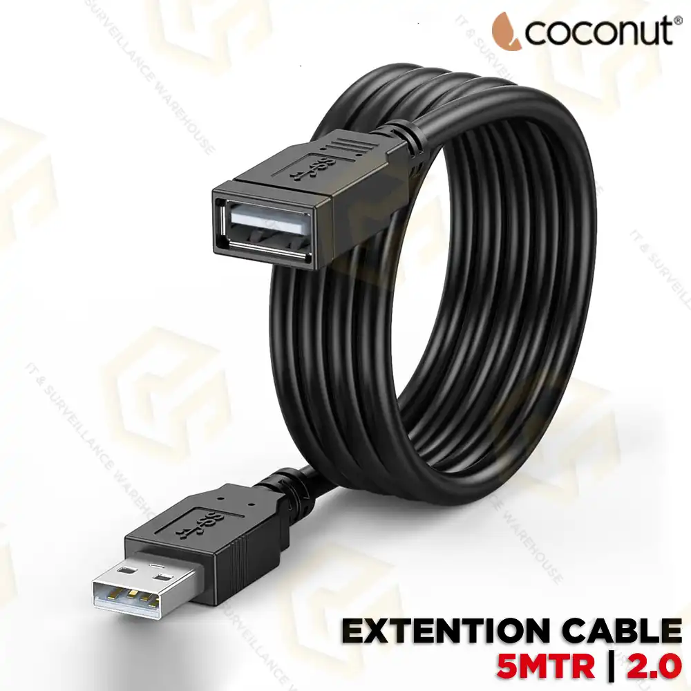 COCONUT 5MTR USB EXTENSION CABLE 2.0 BLACK