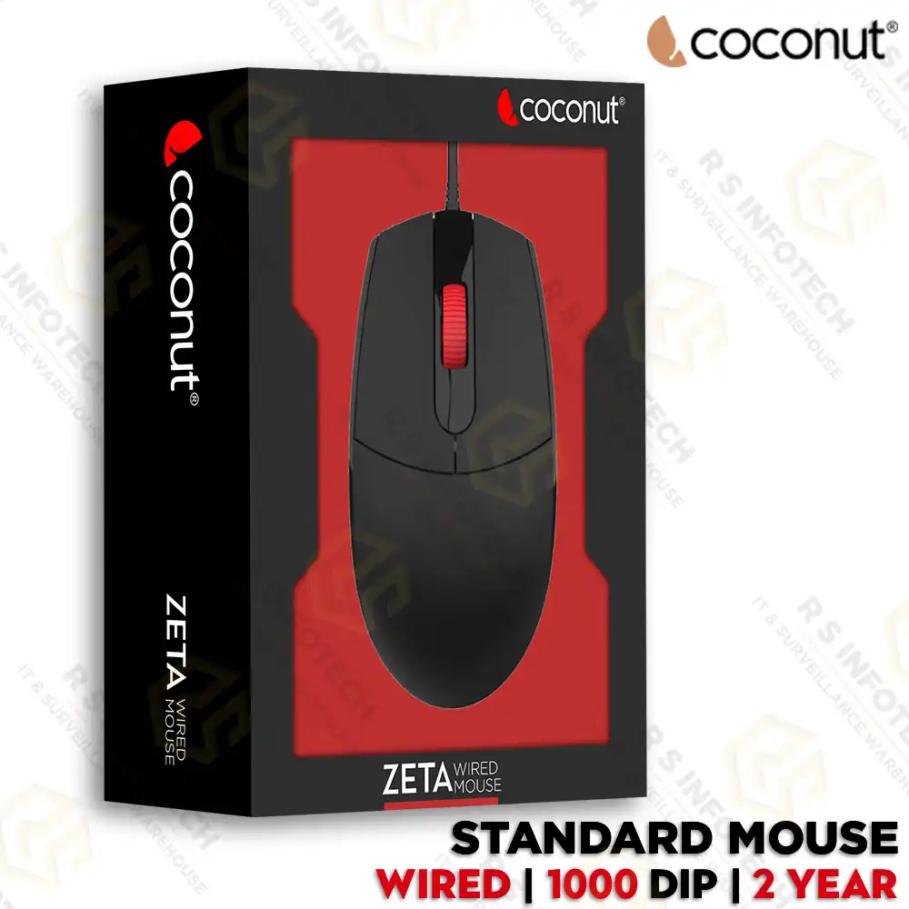 COCONUT WIRED MOUSE M16 ZETA BLACK 1000DIP 2 YEAR