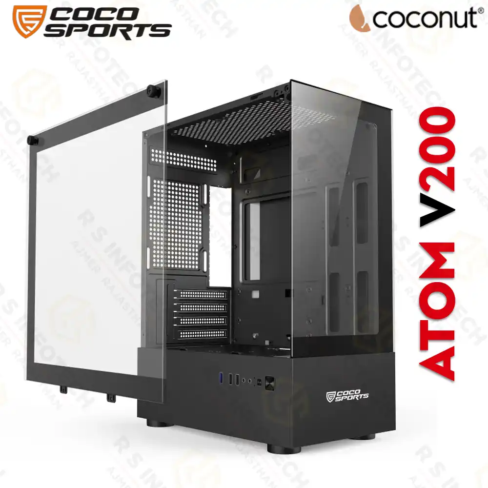 COCOSPORT ATOM V200 RGB GAMING CABINET WITH 3 PRE-INSTALLED FANS WITHOUT SMPS