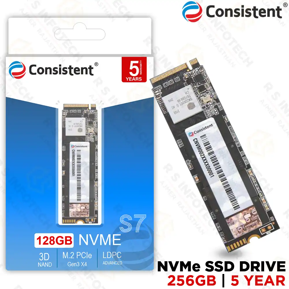 CONSISTENT CTNVME128S7 128GB NVME PCIe GEN3 M.2 2280 SSD | 2200/1600MB/S (5 YEAR)