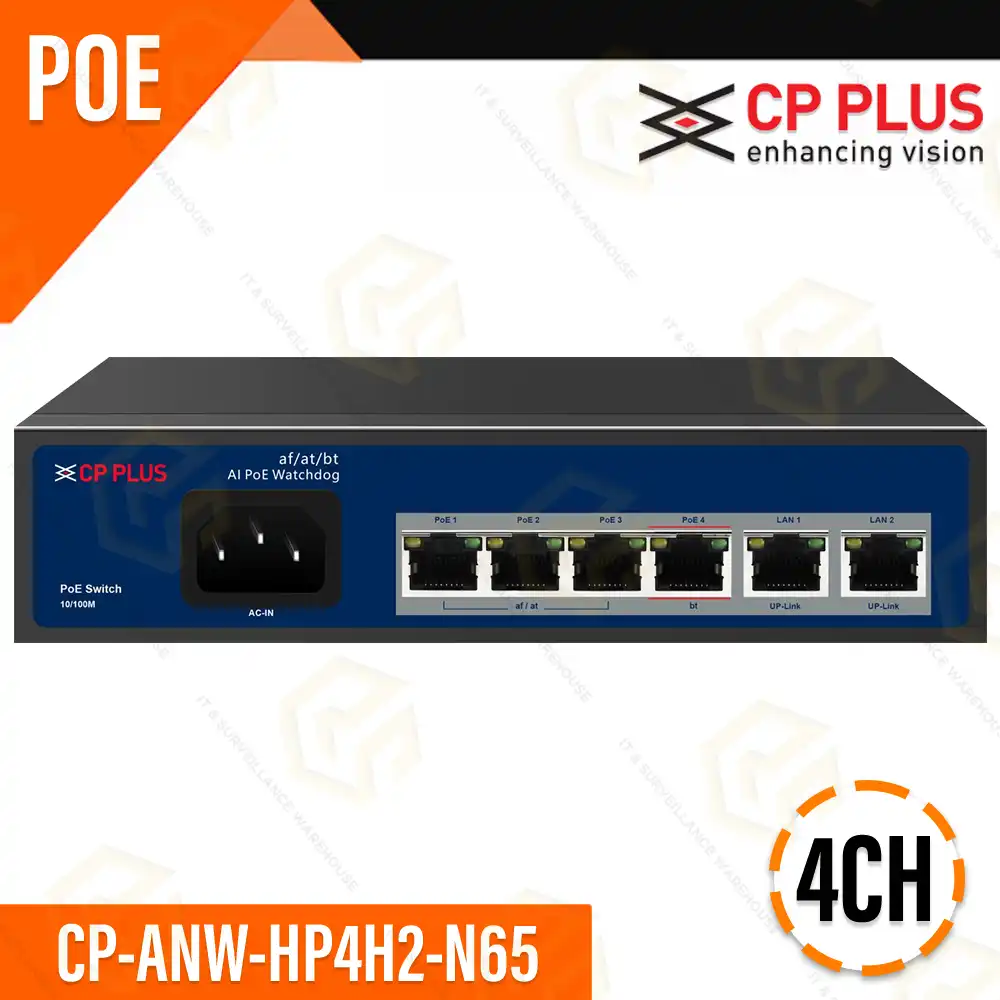 CP PLUS 4+2 100MBPS POE SWITCH CP-DNW-HPU4H2-48-V2 (2YEAR)