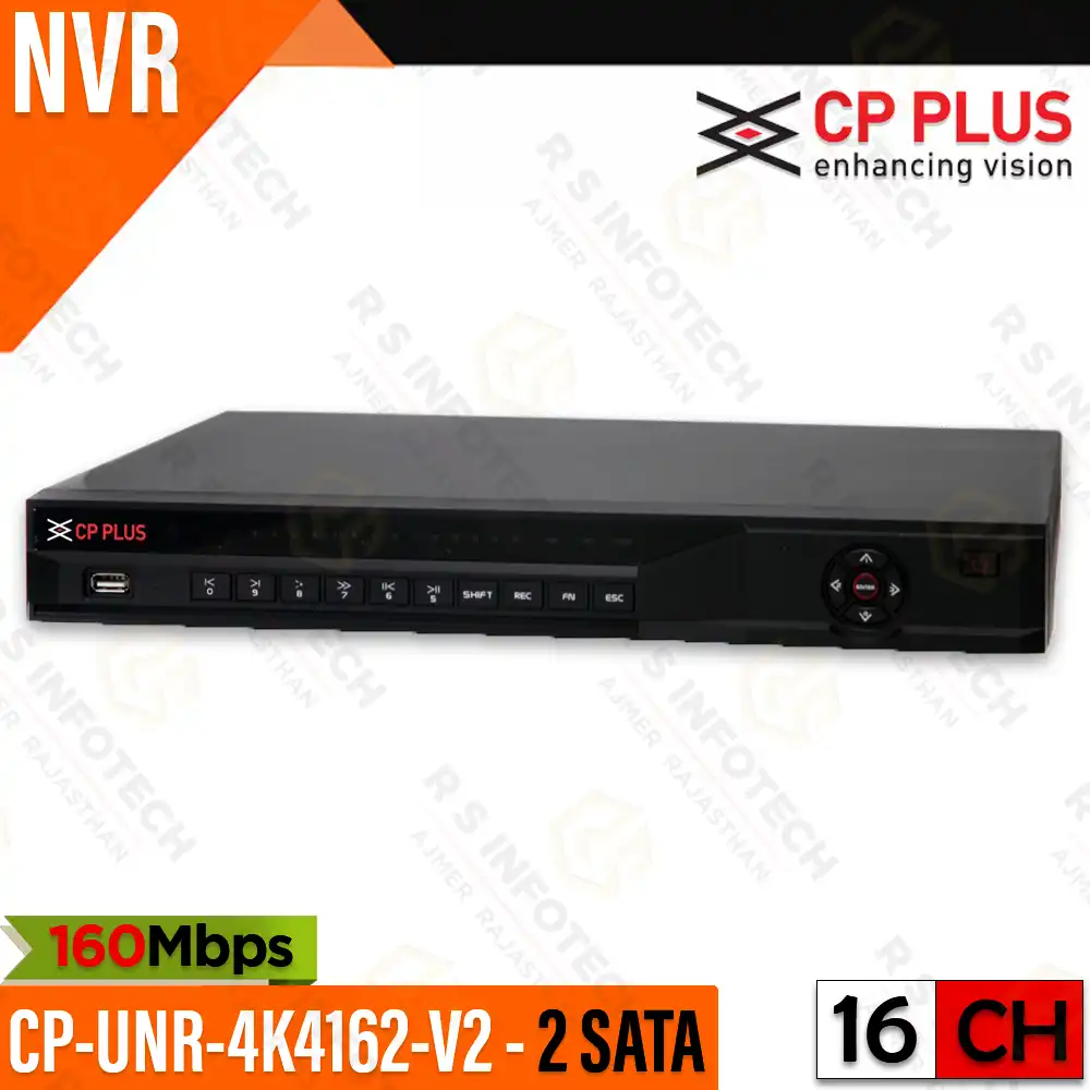 CP PLUS 4K4162-V4 16CH 2 SATA NVR | 160MBPS | UPTO 12MP CAMERA SUPPORT