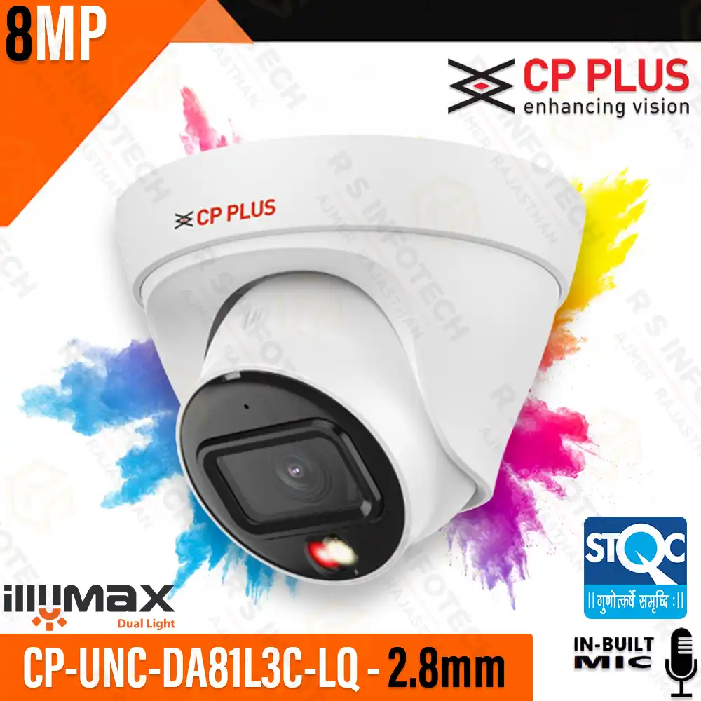 CP PLUS CP-UNC-DA81L3C-LQ 8MP 2.8MM HYBRID COLOR+MIC IP DOME CAMERA