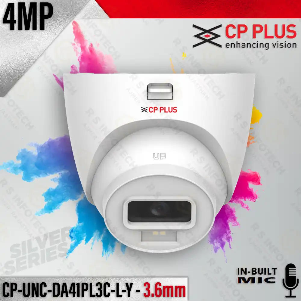 CP PLUS CP‑UNC‑DA41PL3C‑L‑Y 4 MP DUAL‑LIGHT DOME IP CAMERA | BUILT‑IN MIC