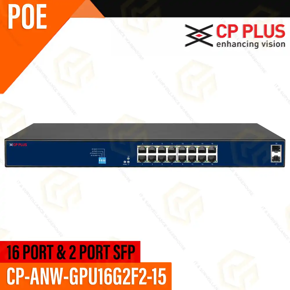 CP PLUS GPU16G2F2-N30 16+2SFP PORT FULL GIGA POE SWITCH