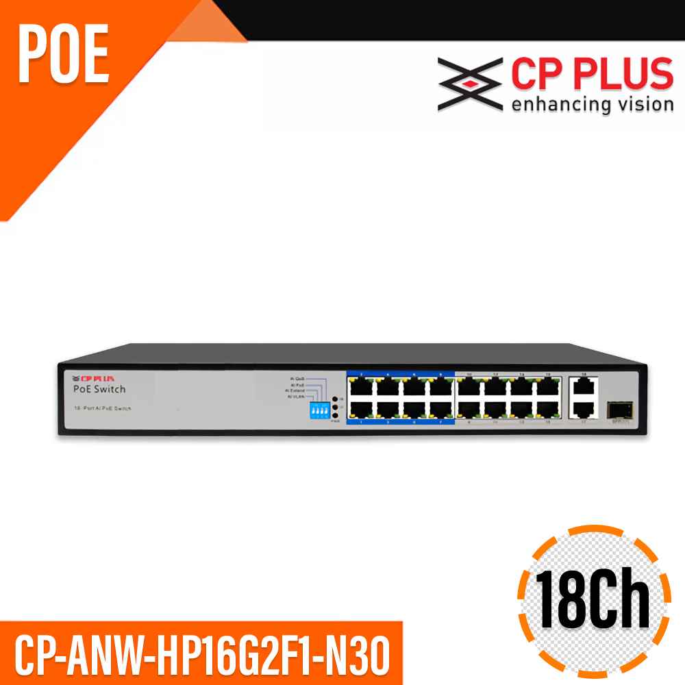 CP PLUS 16+2GIGA UPLINK+1SFP PORT POE (2 YEAR)
