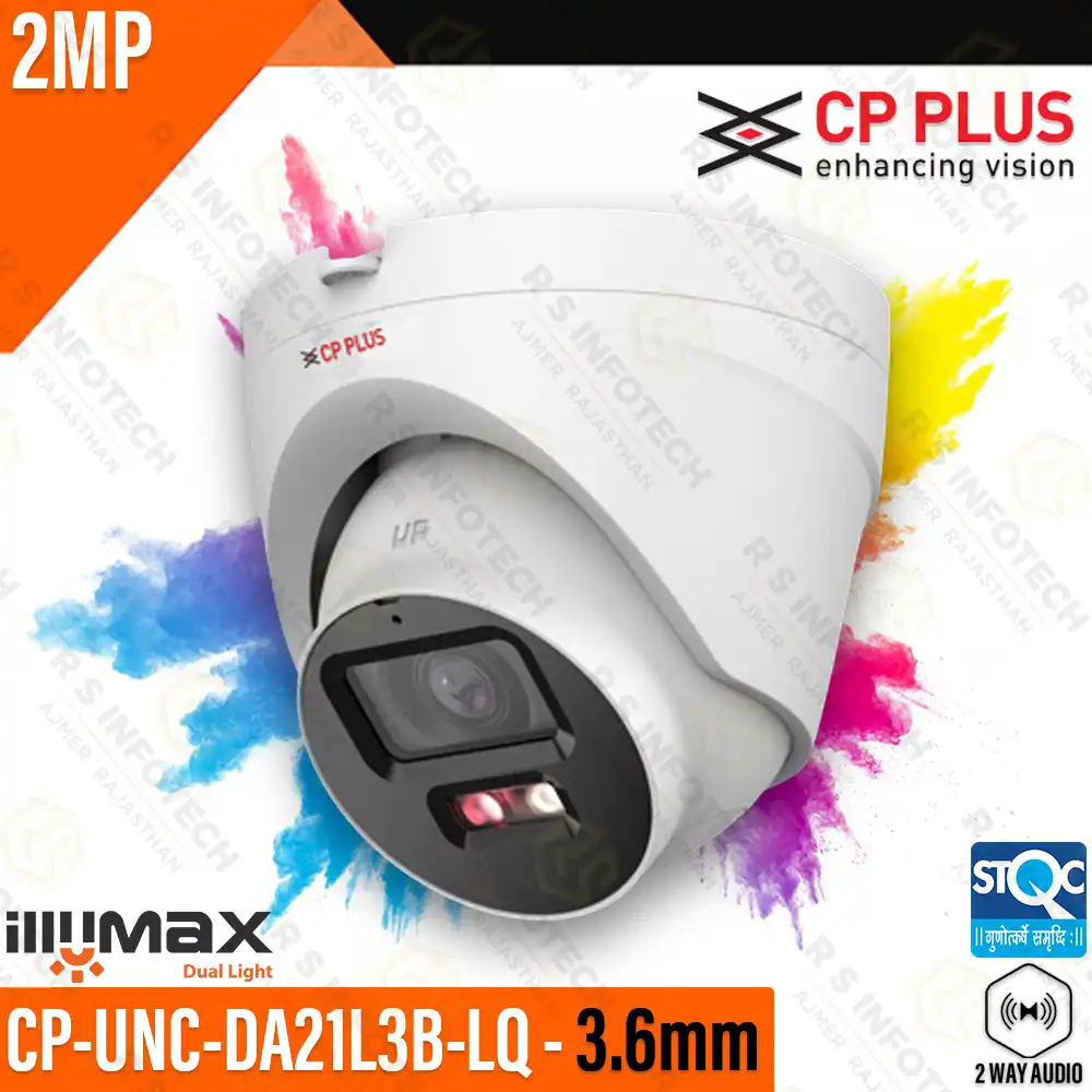 CP‑PLUS CP-UNC‑DA21L3B‑LQ 2MP DUAL-LIGHT IP DOME COLOR+TWO WAY AUDIO