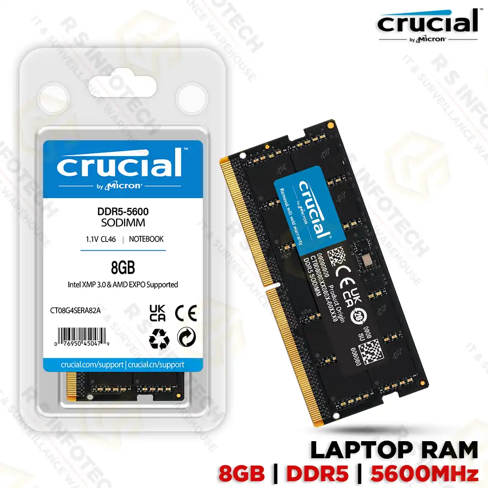 CRUCIAL CT8G56C46S5 8GB DDR5 5600MHZ | LAPTOP RAM | HIGH-SPEED PERFORMANCE
