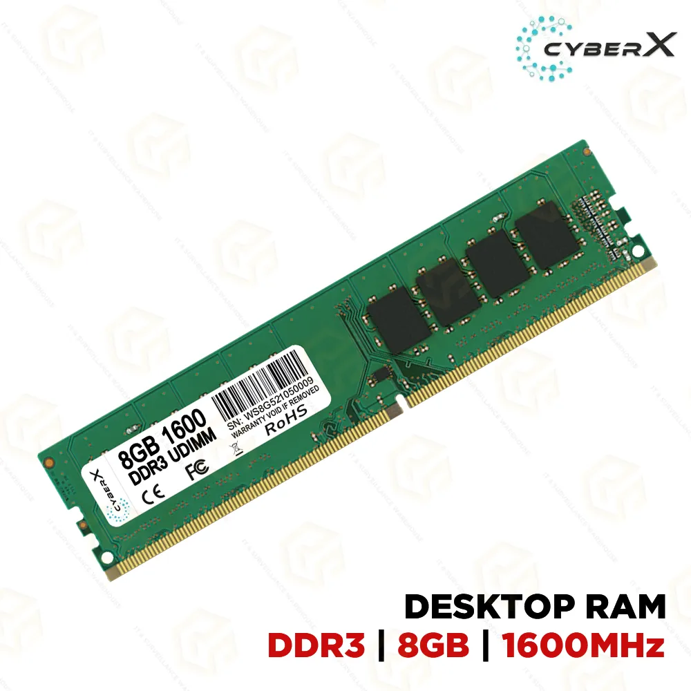 CYBERX DDR3 8GB 1600MHZ DESKTOP RAM (3 YEAR)