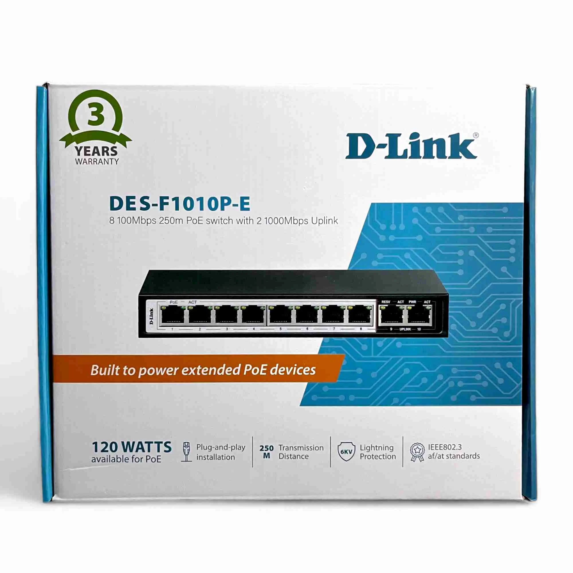 D-LINK DES-F1010P-E 10-PORT POE SWITCH | 8POE+2 GIGA UPLINK | 250M EXT. RANGE