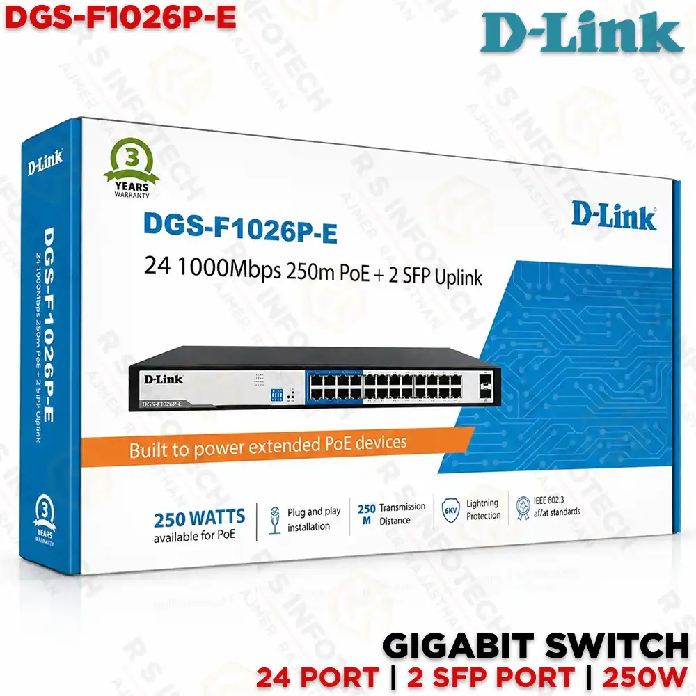 D-LINK DGS-F1026P-E 24-PORT GIGABIT POE SWITCH WITH 2 SFP UPLINK (3YEAR)