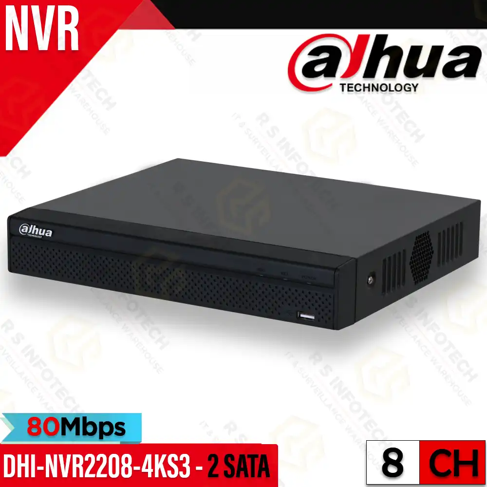 DAHUA DHI-NVR2208-4KS3 8CH NVR 80MBPS 2 SATA UPTO 8MP