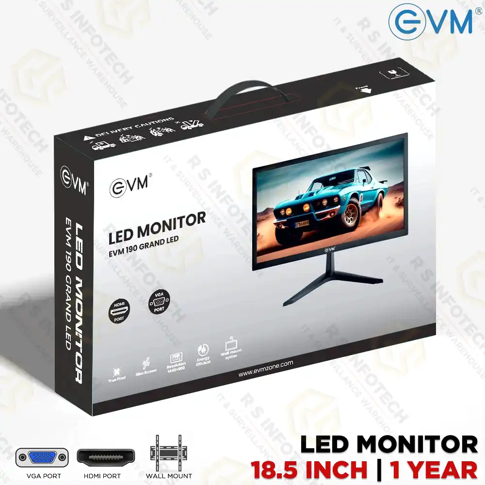 EVM 190 GRAND 18.5″ LED MONITOR – 1366×768 HD RESOLUTION, VGA + HDMI & (1YEAR)