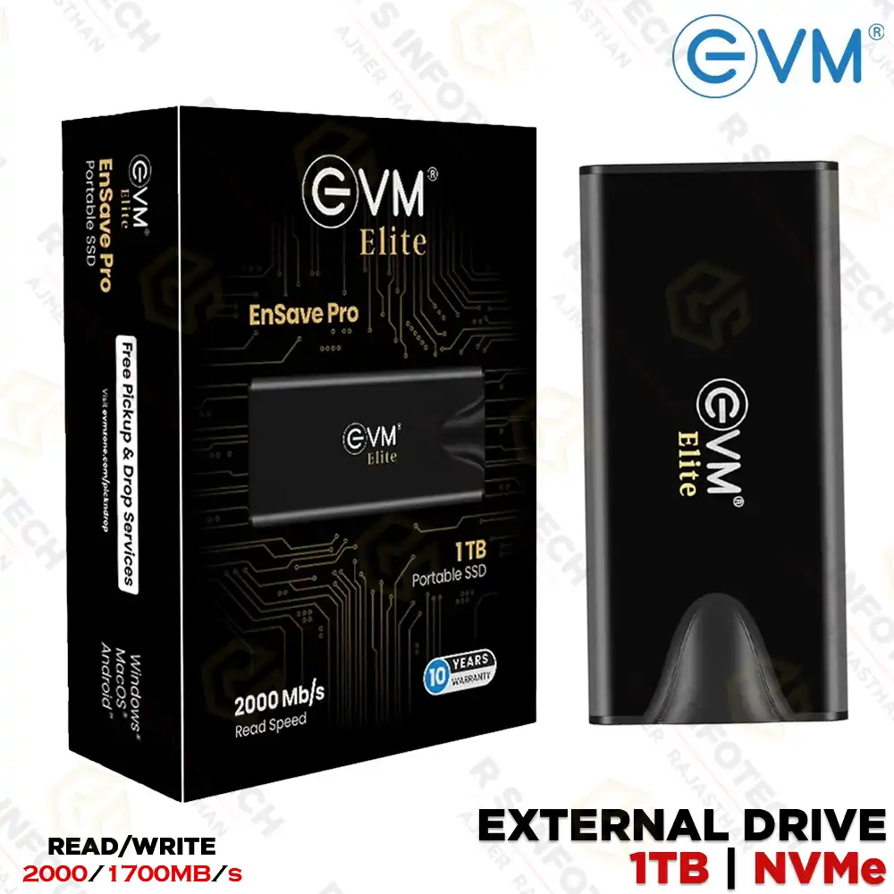 EVM ENSAVE PRO 1TB | EXTERNAL SSD | TYPE-C USB 3.2 GEN2×2 | UP TO 2000MB/S SPEED