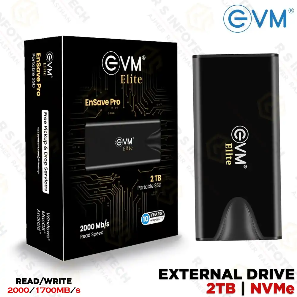 EVM ENSAVE PRO 2TB | EXTERNAL SSD | TYPE-C USB 3.2 GEN2×2 | UP TO 2000MB/S SPEED