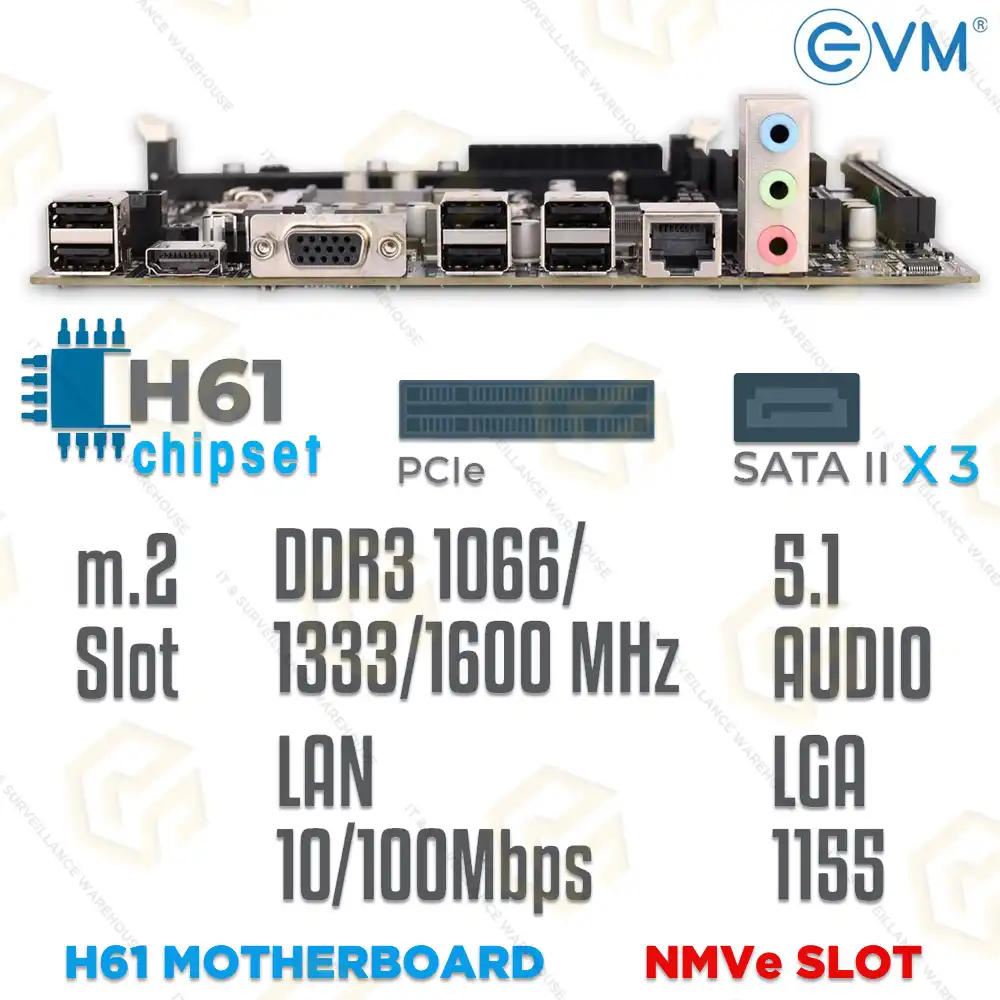 EVM EVMH61-DDR3 NVME H61 MOTHERBOARD 2/3RD GEN. (3YEAR)