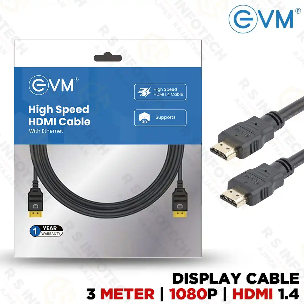 EVM HDMI 3M HIGH-SPEED HDMI CABLE WITH ETHERNET | 1080P | GOLD-PLATED CONNECTORS