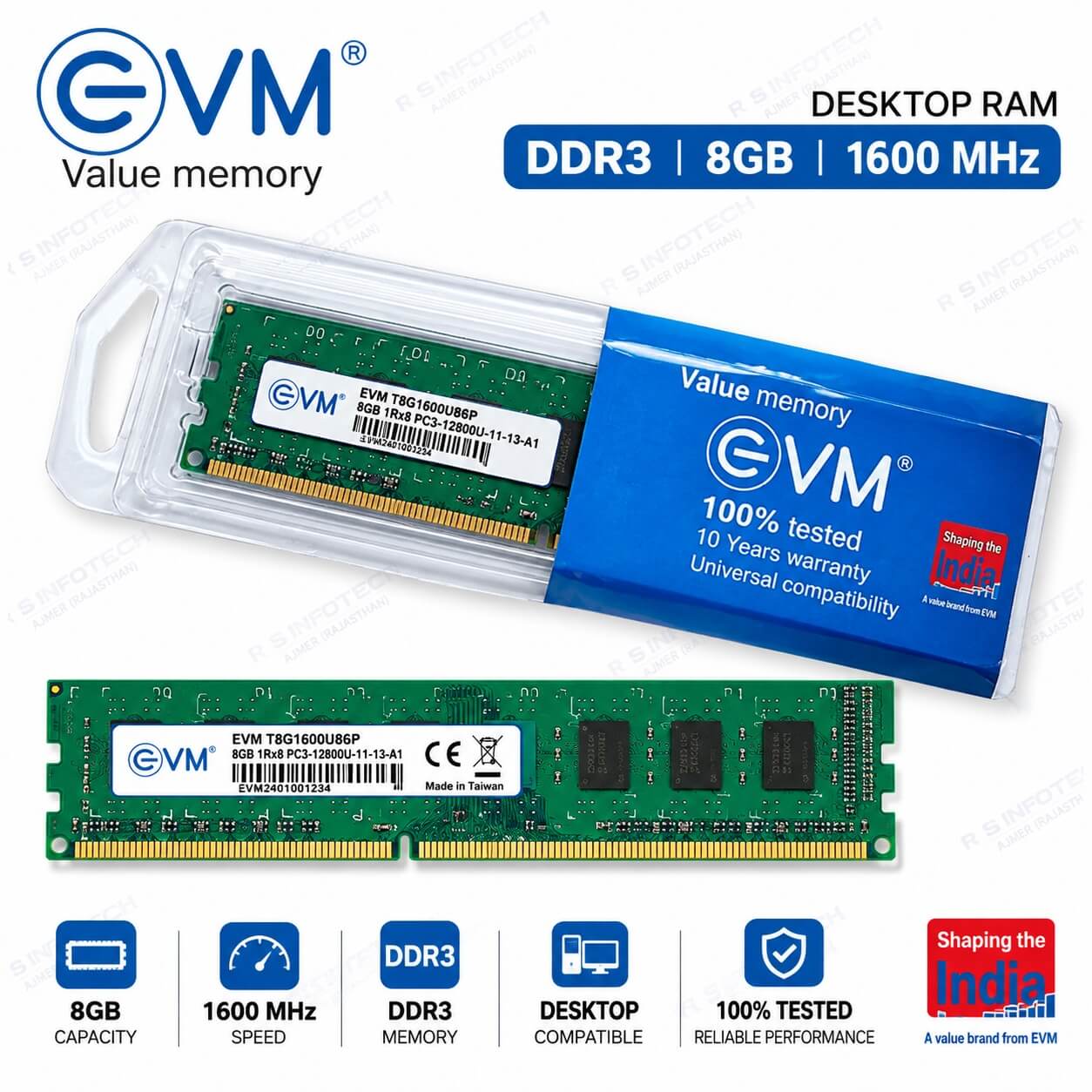 EVM T8G1600U86P 1600MHZ DDR3 8GB DESKTOP RAM