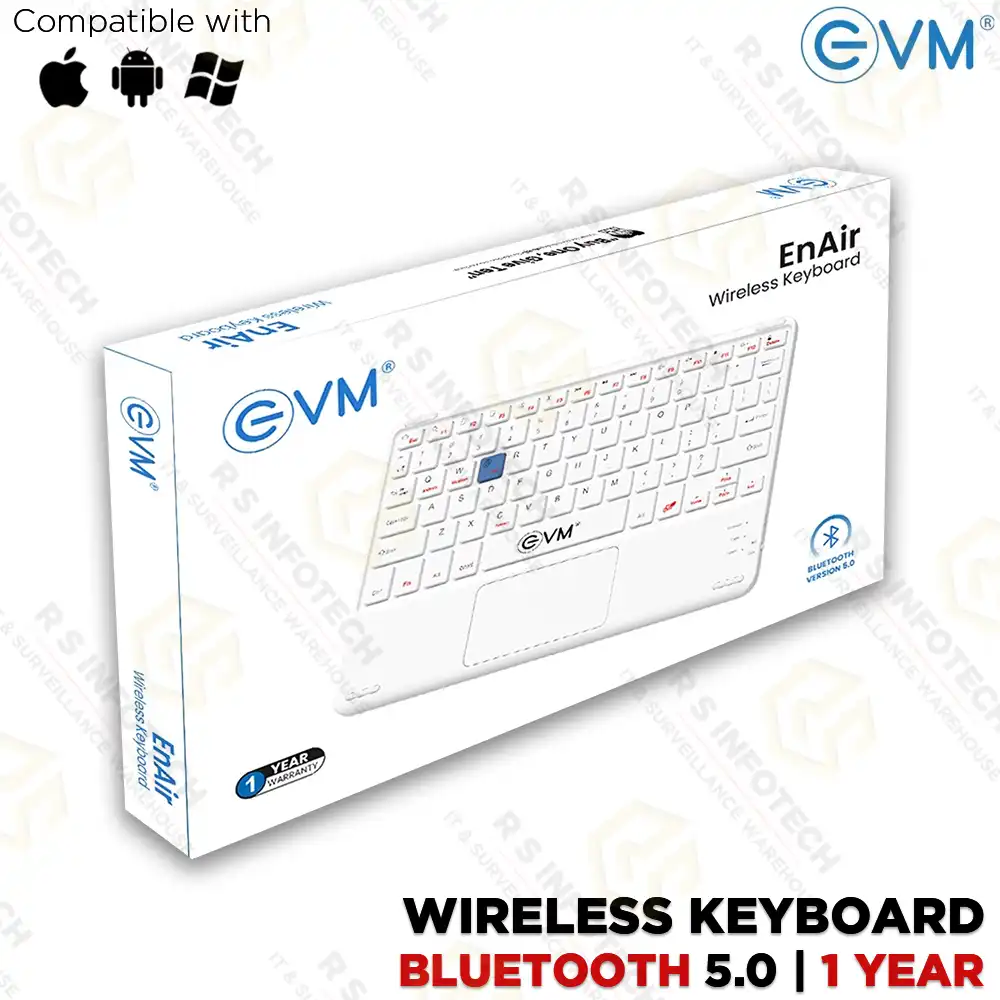 EVM WLK-009 ENAIR WIRELESS RECHARGABLE KEYBOARD WITH TOUCHPAD (WHITE)