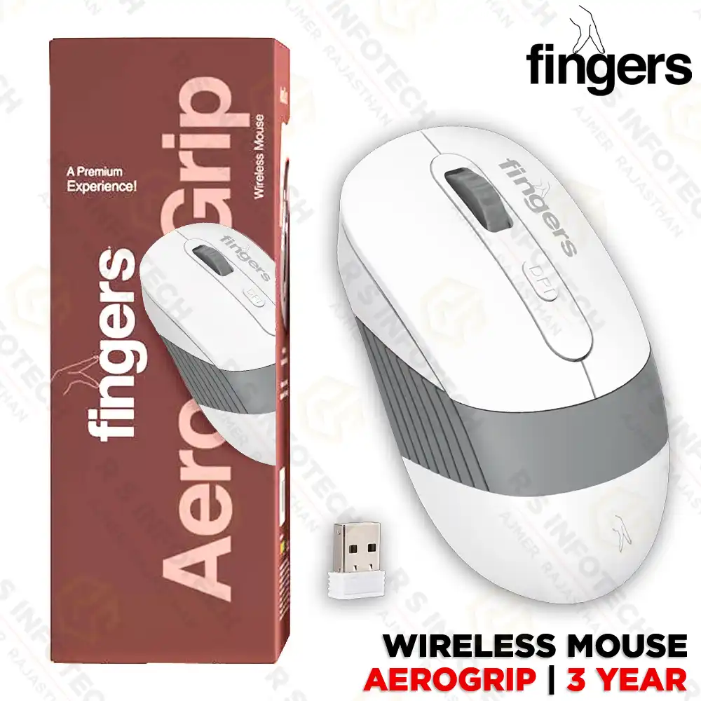 FINGERS AEROGRIP PLUS 1600 DPI | WIRELESS & BLUETOOTH MOUSE | RECHARGEABLE | USB RECEIVER (3 YEAR)
